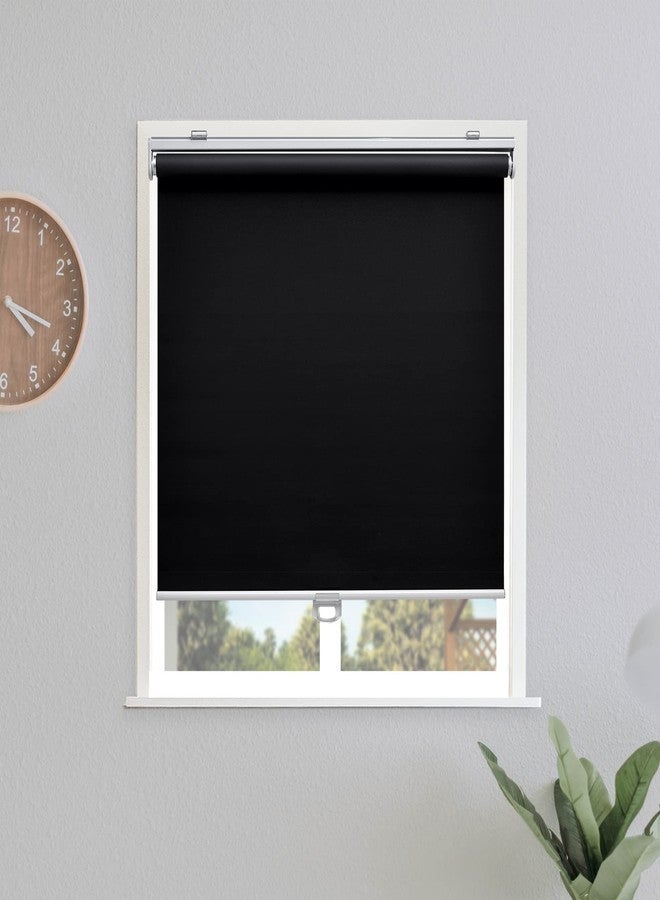 Sunoff Blackout Roller Shades Blinds Cordless for Windows Pull Down Room Darkening Door Blinds with Thermal Insulated Easy to Install for Living Room,Bedroom,Home,Office Bathroom Black 23" W x 72" H - Image 1